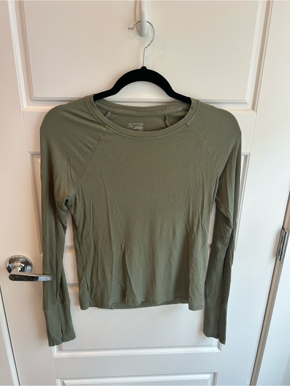 Ribbed Olive Long-Sleeve Crewneck Top